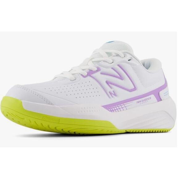 New Balance Women's 696 V5 Hard Court Tennis Shoe, White/Purple Fade, 10 - Picture 1 of 10
